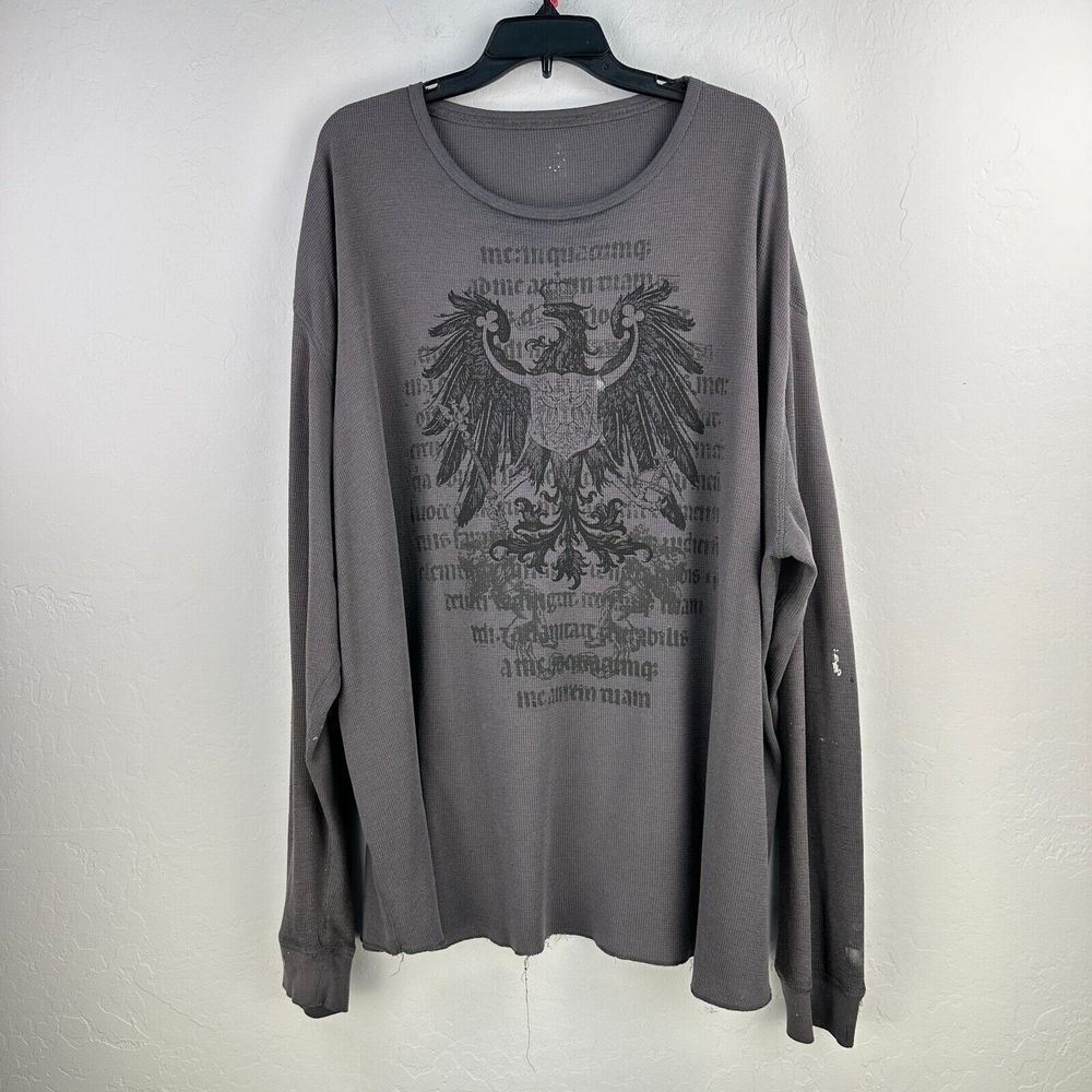 Eagle Grunge Waffle Knit T-Shirt Mens Gray XXL Black Streetwear Thrashed Goth